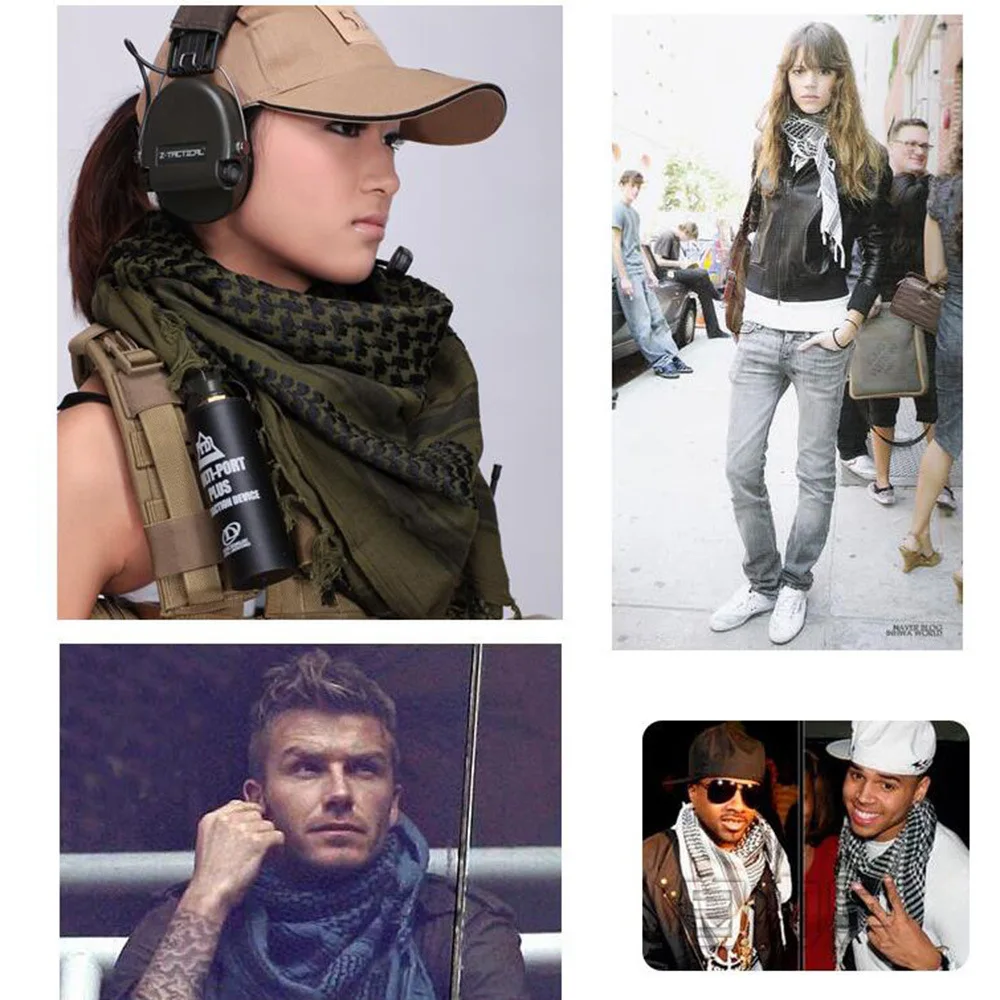 100% Cotton Scarf Men Military Shemagh Tactical Desert Keffiyeh Head Neck Scarf Arab Head Wraps with Tassel Square Outdoor Shawl