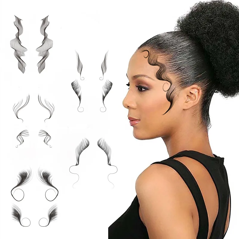 Baby Hair Tattoo Sticker 9 Styles Slayed Edges Hairstyles Tattoo Edge Baby Hair Waterproof Temporary Tattoo Edges Artificial