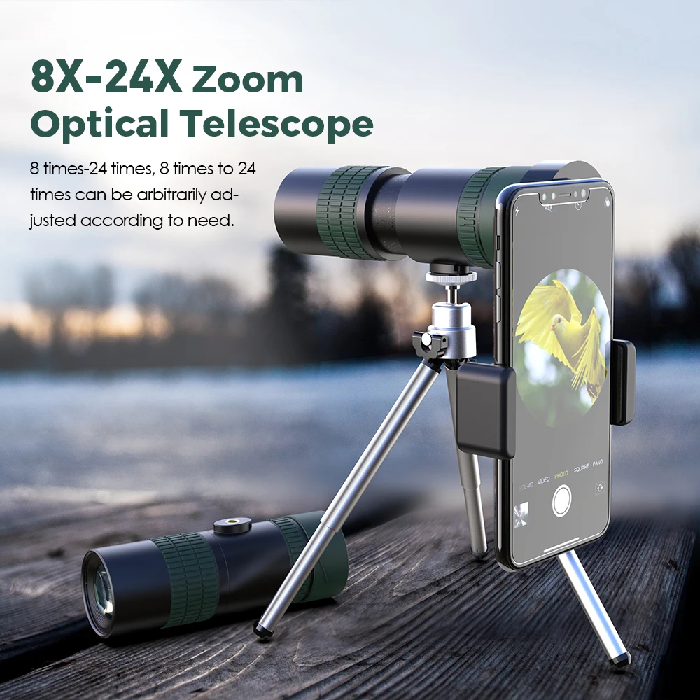 APEXEL 8-24x30 Zoom Telephoto Lens HD Monocular Phone Camera Telescope Lenses + Mini SelfieTripod For Outdoor Hunting Camping