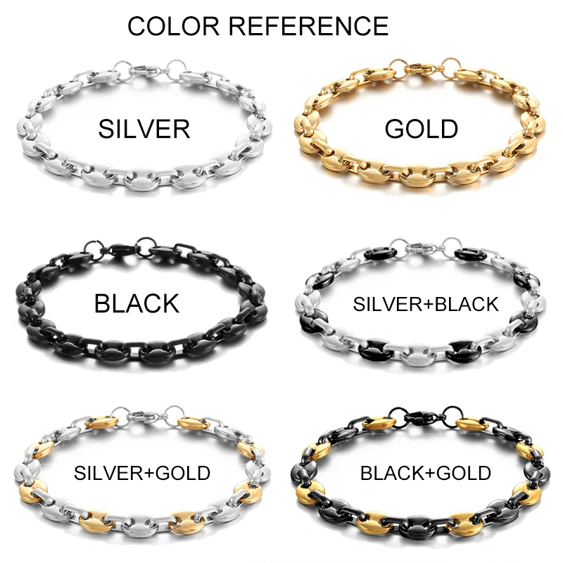 Koffieboon Ketting Armband Mannen Hip Hop Sieraden 6Mm 9Mm 11Mm Rvs Goud Kleur Kettingen Armbanden voor Vrouwen Accessoires