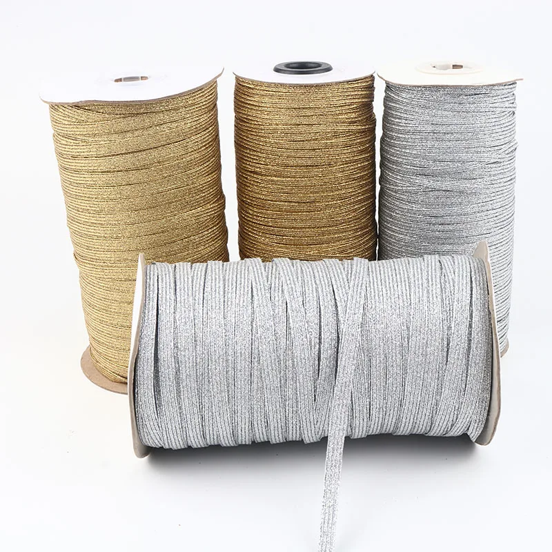 5Yards Gold Silver High-Elastic Sewing Elastic Ribbon 3mm 6mm 9mm Elastic Band Spandex Trim Sewing Garment Accessories Lace Trim