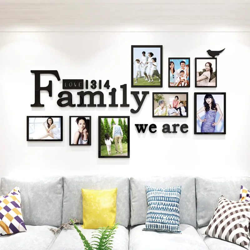 

Black Picture Frame Sticker for Wall, Living Room Wallpaper, Acrylic Family Photo Frame Decor, Wall Art for Sofa Background