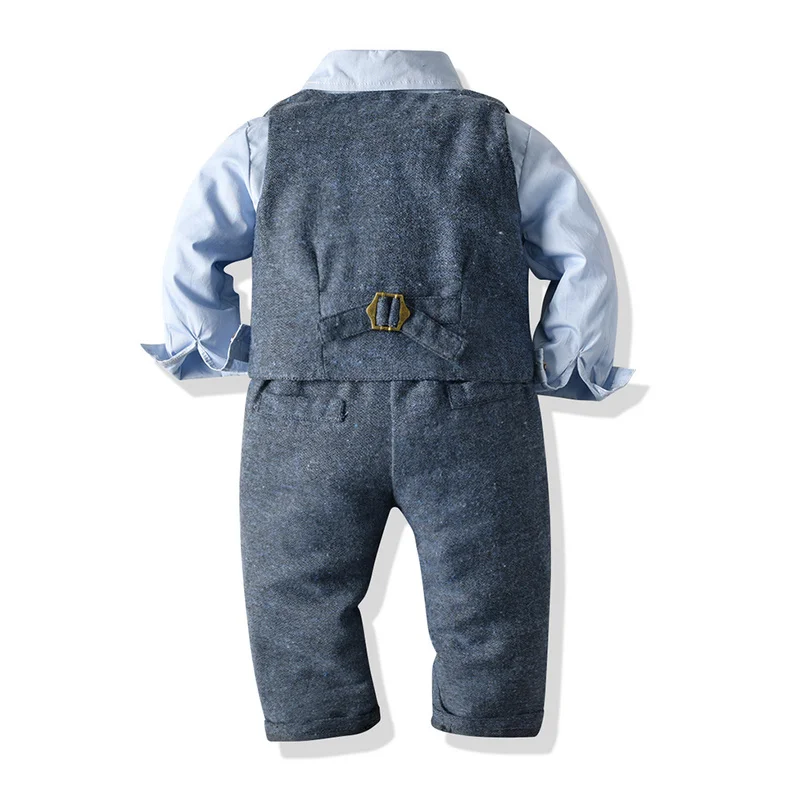 Top and Top Infant Boys Clothing Sets Boys Gentleman Suit Long Sleeve Shirt with Bowtie+Waistcoat+Trousers Baby Boy Tuxedo