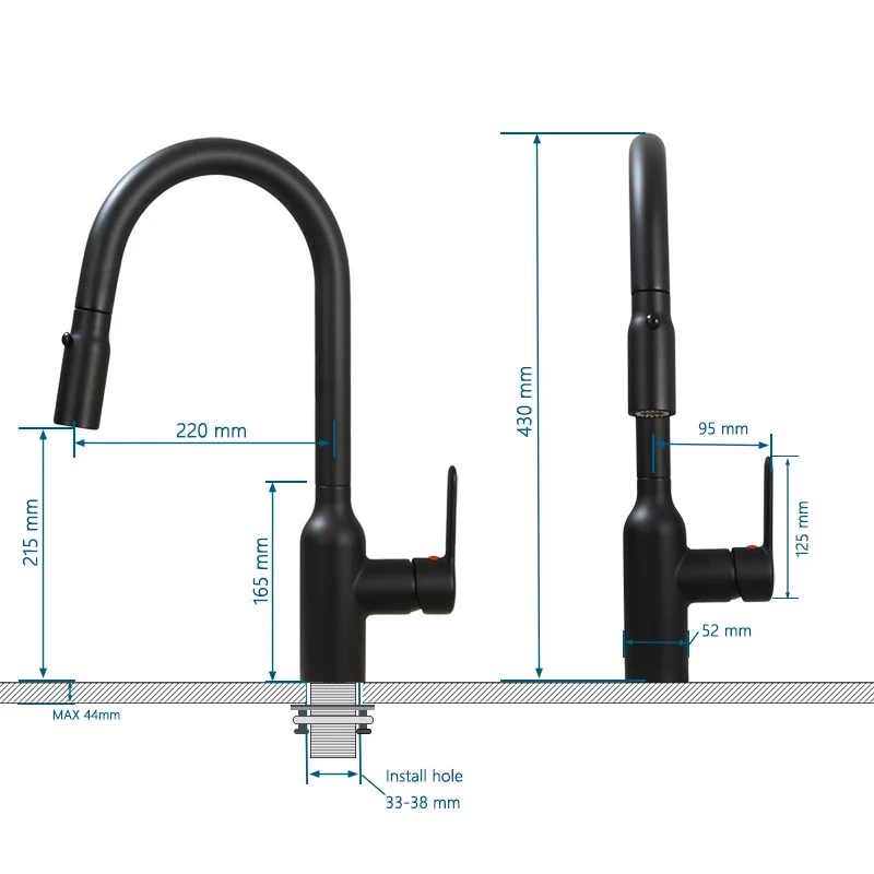 Tête de robinet en métal pour évier de cuisine, fonction magnétique sécurisée pour les touristes, rainurage, document noir et chrome, 100%