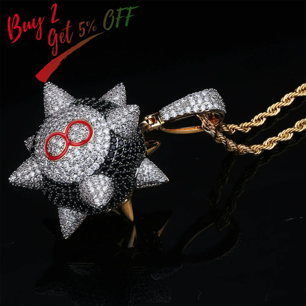 TOPGRILLZ New Iced out Trippieredd Inspired Spike 8-ball Billiard  Pendant Necklace With Tennis Chain Hip hop Jewelry