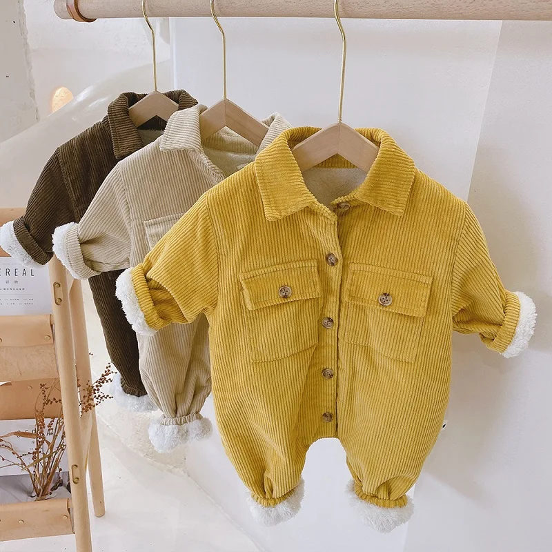 Newborn Baby Girl Boy Thick Corduroy Jumpsuit Long Sleeve Winter Infant Toddler Warm Fleece Romper Outfit Baby Clothes 0-2Y