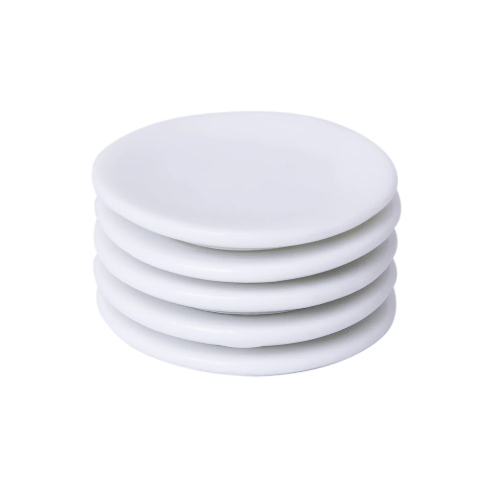 

5 Pieces 1/12 Dollhouse Miniature White Porcelain Bowl Plate