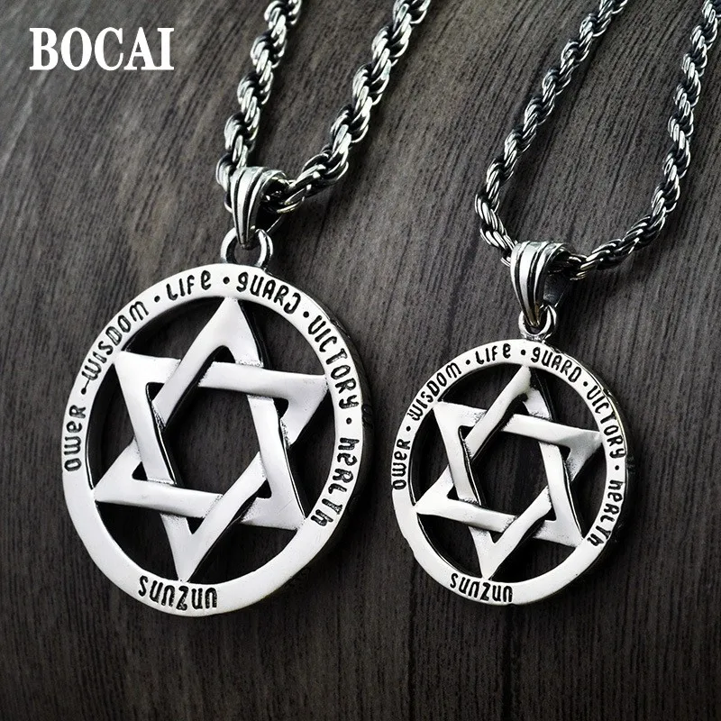 BOCAI New 100% Pure S925 Silver Jewelry Vintage Six-Pointed Star David Fashion Trend Couple Men And Women Pendant