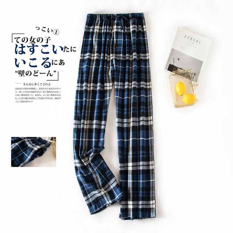 Spring Autumn Men 100% Cotton Sleep Bottoms Male Loungewear Trousers Men Casual Plaid Pajama Pants Plus Size Home Pants M-XL