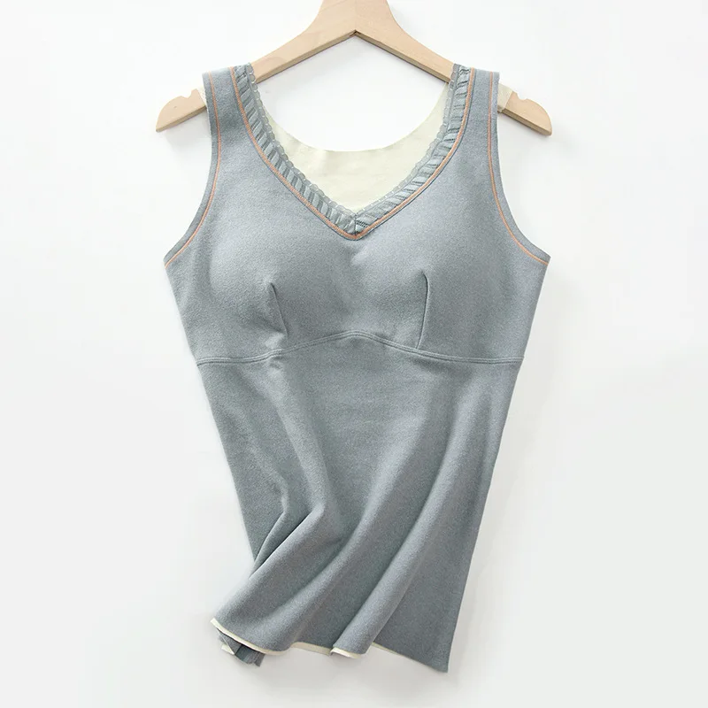 Tank Tops Seamless Thermal Underwear Camisole Vest Shirt  Women Sexy Winter Inner Wear Vest Sleepwear With Bra