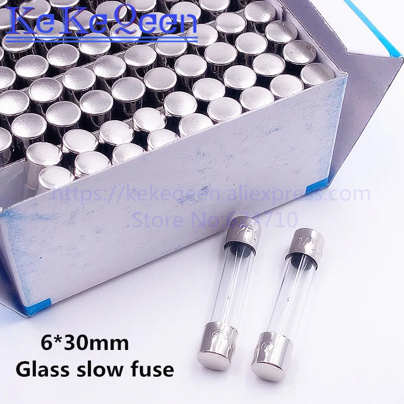 100PCS 250V 6*30 T0.5A T500MA T1A T2A T3A T4A T5A T6A T8A T10A T15A T20A T30A 6*30mm slow Glass fuse Insurance Tube