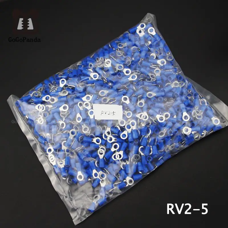 1000PCS RV2-(3 4 5 6 8 10 12) Ring Insulated Terminal Cable Crimp Terminal Suit 1.5-2.5mm 16-14 Cable Wire Connector  AWG