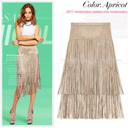 Suede Fringed High Waist Skirt with Irregular Body Shape Skirts Womens Faldas Short Skirt