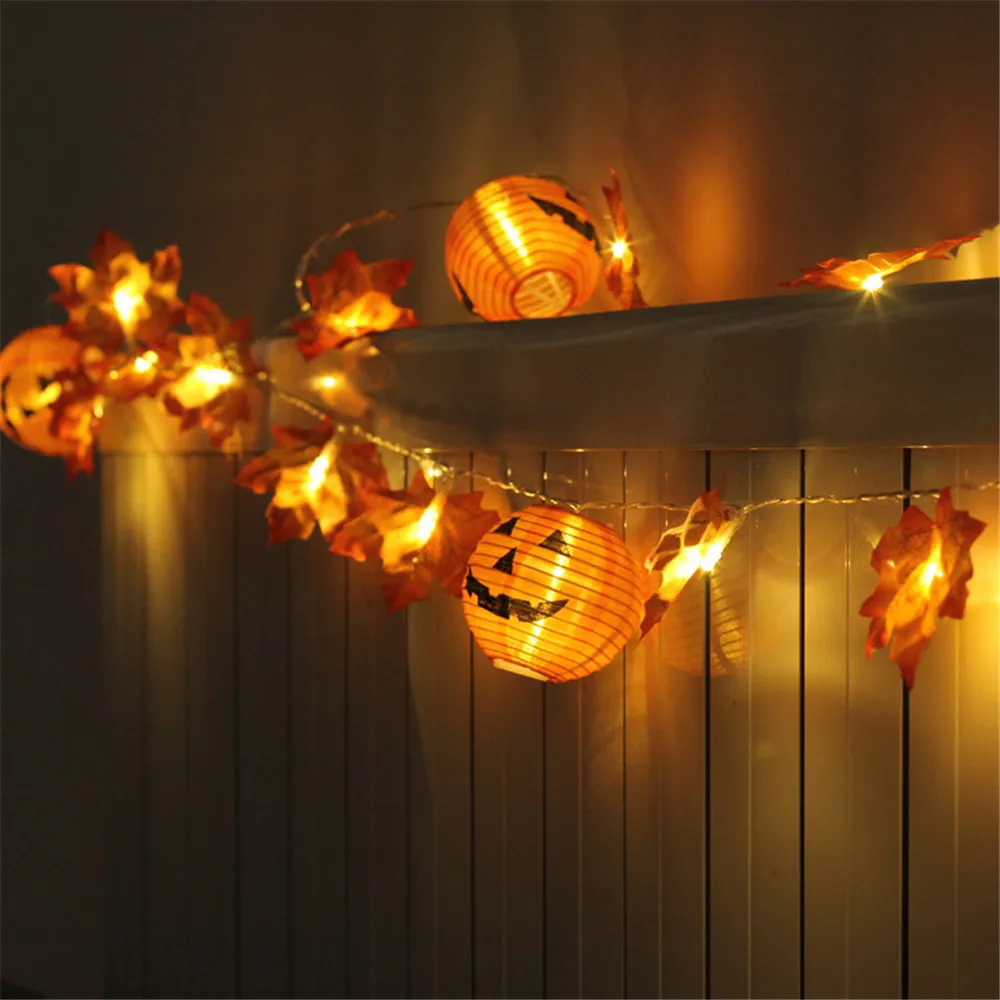 20/10leds Halloween Pumpkin Lantern Maple Leaf String Lights for New Year Christmas Holiday Party Indoor Outdoor Fairy Decor