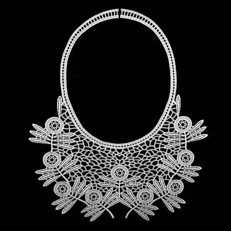 5Pcs White Black Lace Collar Motif Sewing Bridal Wedding Trim Floral Embroidery Neckline White Black Fabric image 5