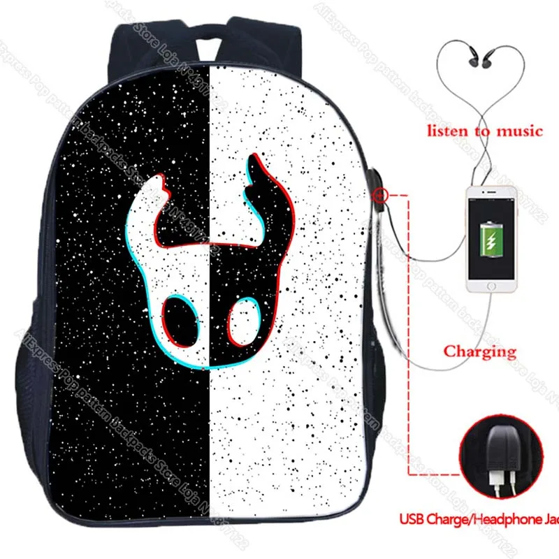 Imagem -02 - Jogo Oco Cavaleiro Usb Mochila Estudantes Anime Bolsas de Escola Meninos Meninas Crianças Adolescentes dos Desenhos Animados Unisex Viagem Portátil Mochila