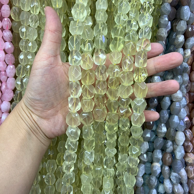 12x16mm Natural Lemon Quartz Beads 15\'\' Faceted Irregular DIY Loose Stone Beads For Jewelry Making Beads Necklace For Women Gift