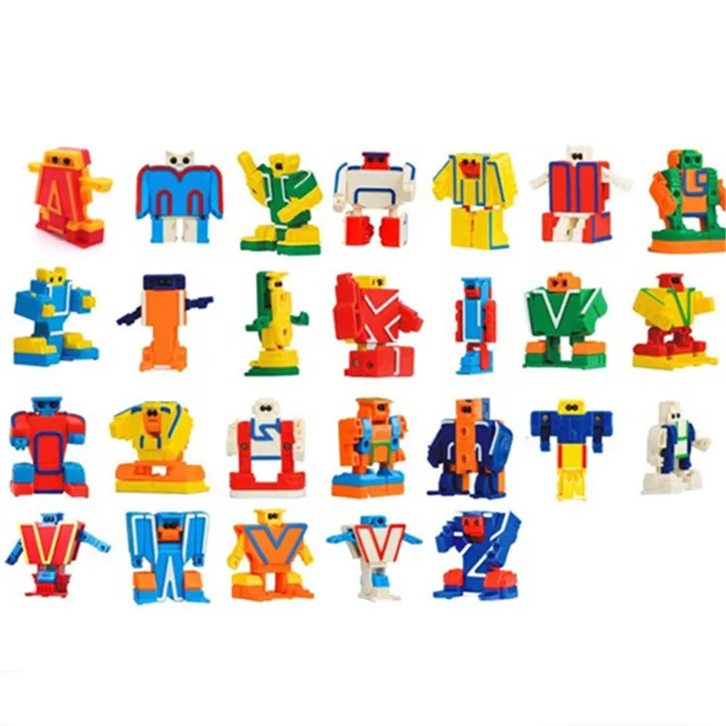 26pcs English Letter Transformation Robots Alphabet Puzzle Assembled Deformation Robot Action Figure Educational Kids Learn Toy