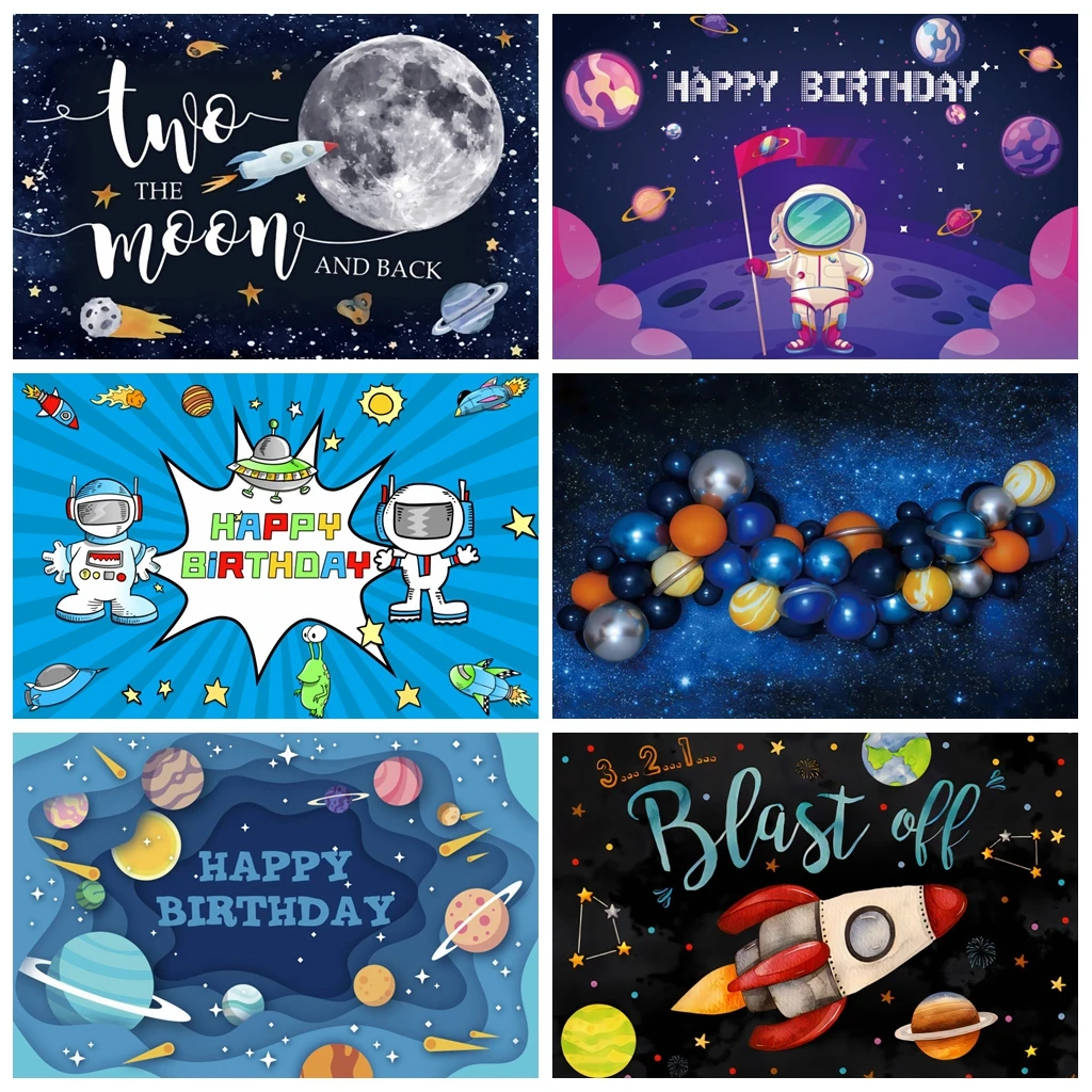 

Laeacco Planet Spaceship Photo Background Starry Science Fiction Custom Banner Baby Kid Birthday Cartoon Photography Backdrop