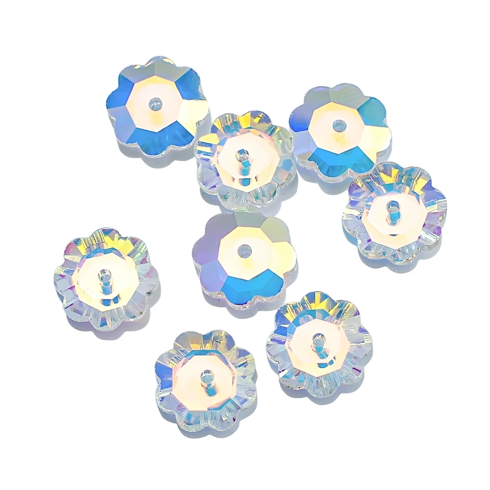 Austrian Crystal Flower Pendants 6/8/10MM Shiny AB Glass Flat Beads For DIY Making Charms Earing Necklace Jewelry Accessories