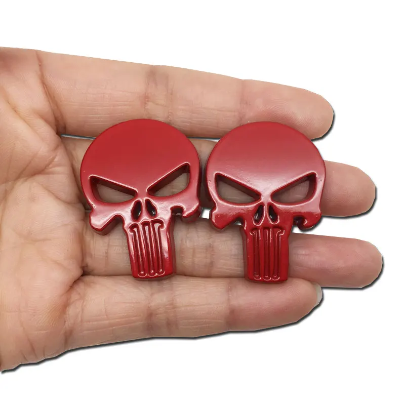 2 PCS Car Styling 3D Metal Stickers Skull Emblem Decal Badge Car Waterproof Sticker Auto Red Black Sliver