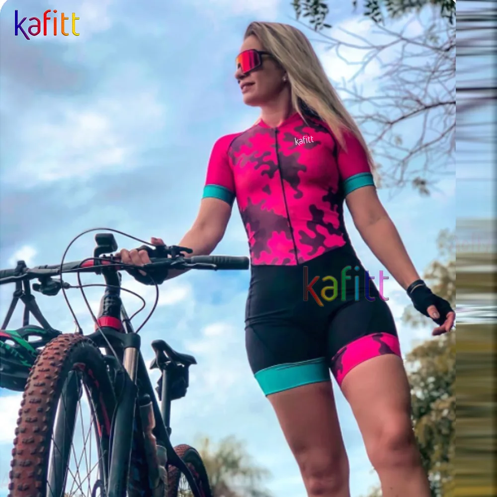 Kafitt Women's Professional Triathlon Short Sleeve Cycling Shirt Sets New Go Jumpsuit Maillot Ropa Cycling Clothes Bicycle Dress