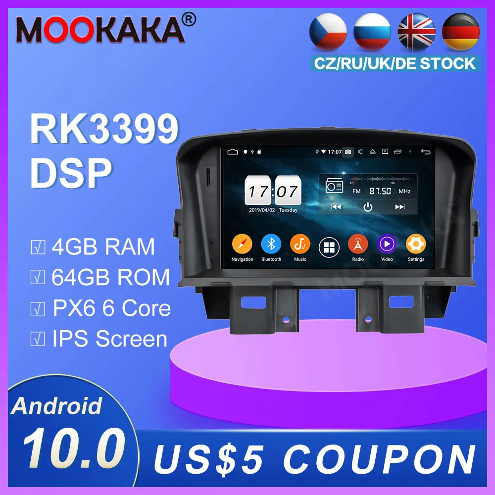 PX6 DSP 4+64G Android 10.0 car GPS multimedia player for Chevrolet Cruze 2008 2009 2010 2011 car Audio Radio Stereo BT Head Unit