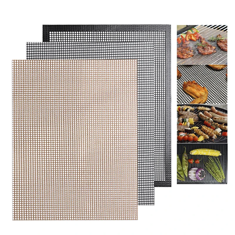 BBQ Mesh Heat-Resistant Silicone Baking Pan Mat Hollow Grid Grilling Mat Reusable Heat Resistance BBQ Baking Net 40x33CM