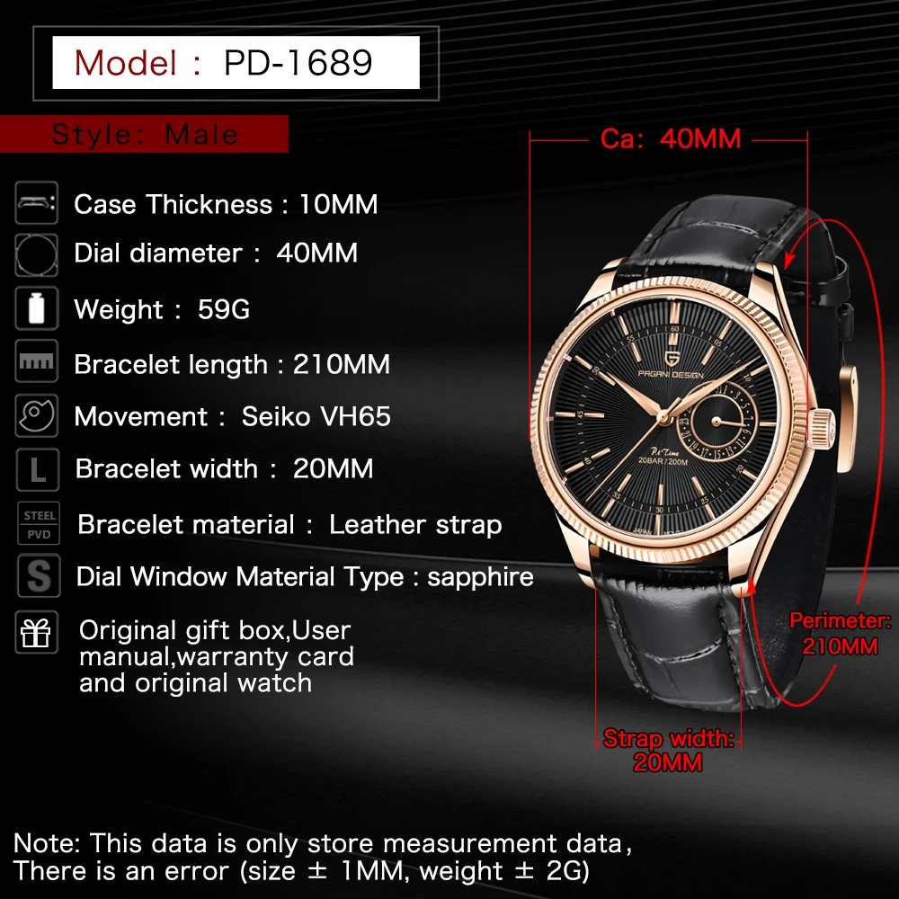 2021 New PAGANI Design Classic Retro Men\'s Automatic Quartz Watches Sapphire Japan VH65 Clock 200 Meters Diving Reloj Hombre