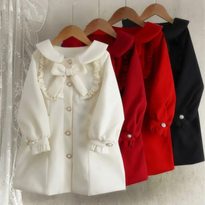 

Baby girl winter vinatge Spanish lolita woolen overcoat teen children bow elegant princess outwear