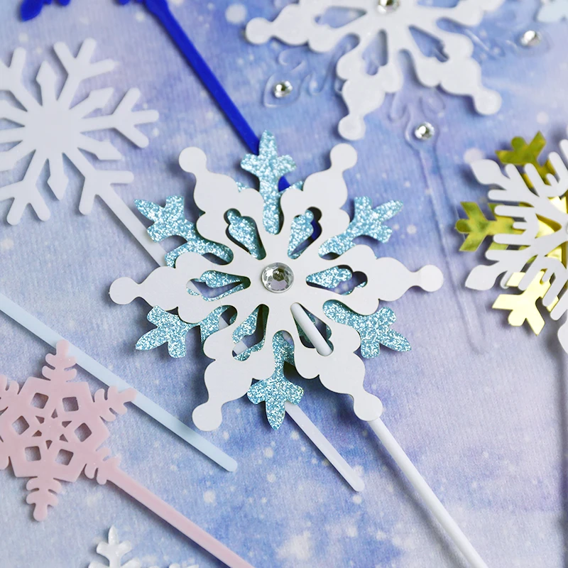 Blue white pink Romantic snowflake cake topper Acrylic Paperboard cake topper set for cake decoration Lovely Gifts