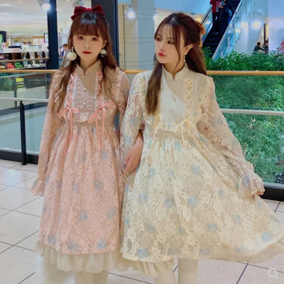 Mori girl – robe à volants pour filles, tenue de princesse japonaise kawaii, pour fête de thé, douce, cosplay, vintage, manches bouffantes, taille haute