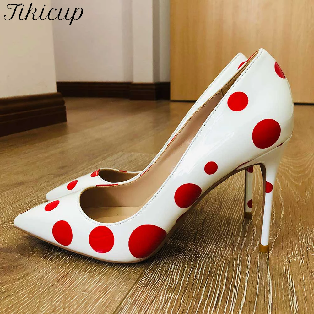 

Tikicup Polka Dot Print Women Patent Stiletto High Heels Ladies Slip On Pointed Toe Pumps Wedding Party Dress Shoes Customize