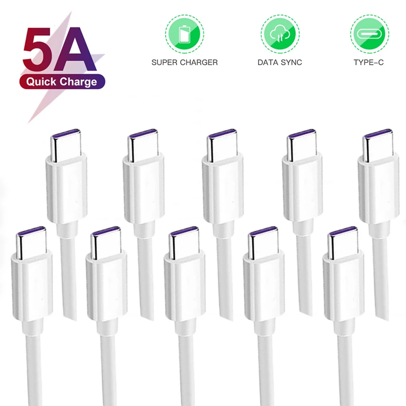 10PCS USB C Cable 5A Supercharge USB Type C Cable For Huawei P40 P30 Pro P20  5A Quick Charging Fast Charger For POCO X3 M3 10T