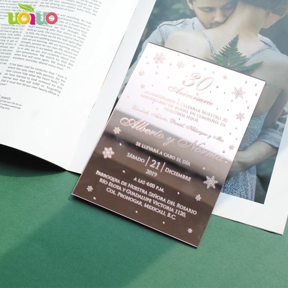 10 SZTUK Eleganckich Zaproszeń Ślubnych z Akrylu w Kolorze Różowego Złota z Lustrzanym Wykończeniem, w Pudełku, Eleganckie Zaproszenia na Chrzest, Personalizowane Zaproszenia na Quinceañę, Prezent — zdjęcie 5