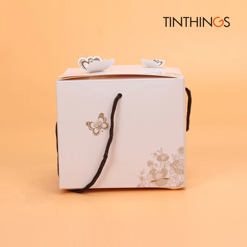 

100PCS White Paper Box Handle Butterfly Kraft Paper Gift Packaging Box Wedding Party Favors Cookies Chocolate Candy Box Small