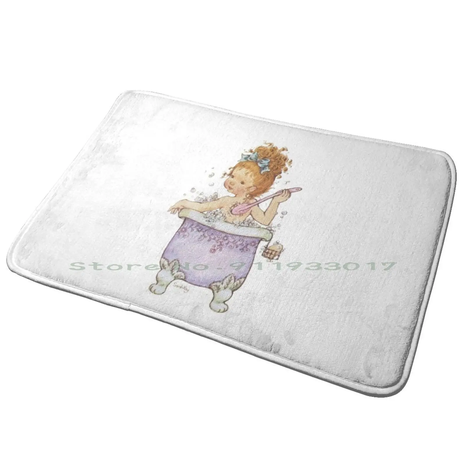 Sarah Kay-Bath Time Entrance Door Mat Bath Mat Rug Sarah Kay Vintage Bath Time Girls Cute Nice Child Illustration Anti-Slip