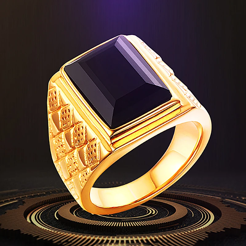 Men's Large Black Signet Gold Color Ring Zinc Alloy Men's Tribal Jewelry Accessories