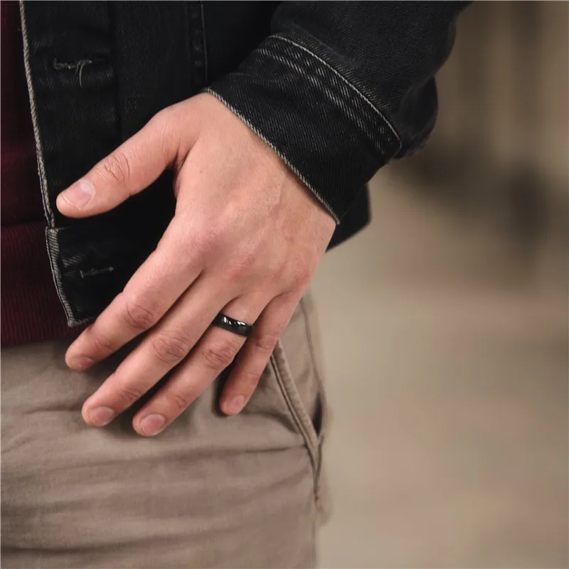 Unisex Brushed Black Ceramic Wedding Ring, Tigrade Design