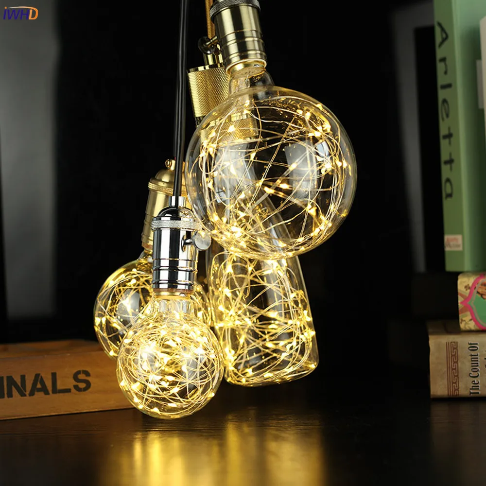 IWHD Bombilla D27 LED Edison Bulb Lamp Warm White 1.5W 110-220V Copper String Light Art Vintage Decor Lampara Vintage Retro Lamp