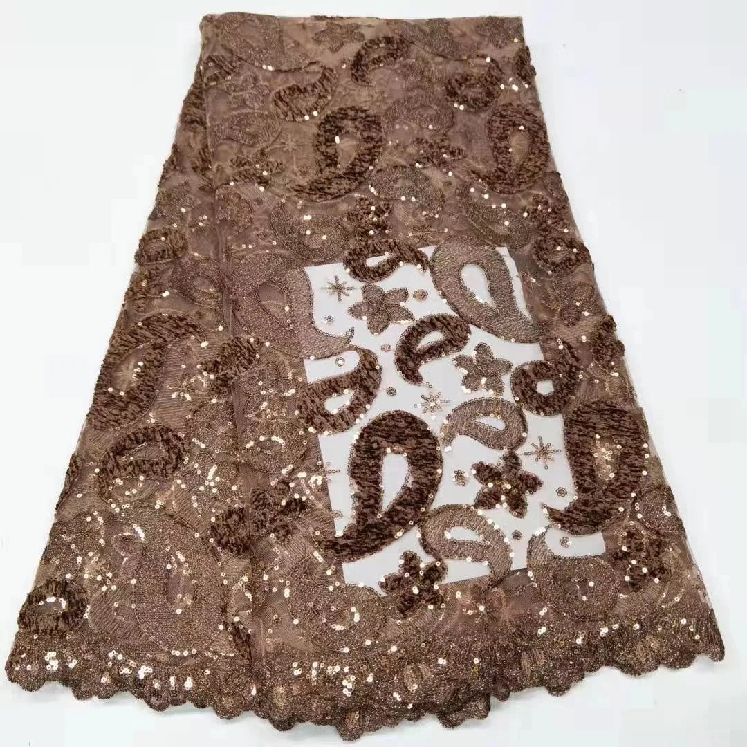 

Latest Gold Sequins Lace Fabric 2021 High Quality Nigerian Lace Fabric French African Sequins Mesh Lace Fabric For Party KY21101