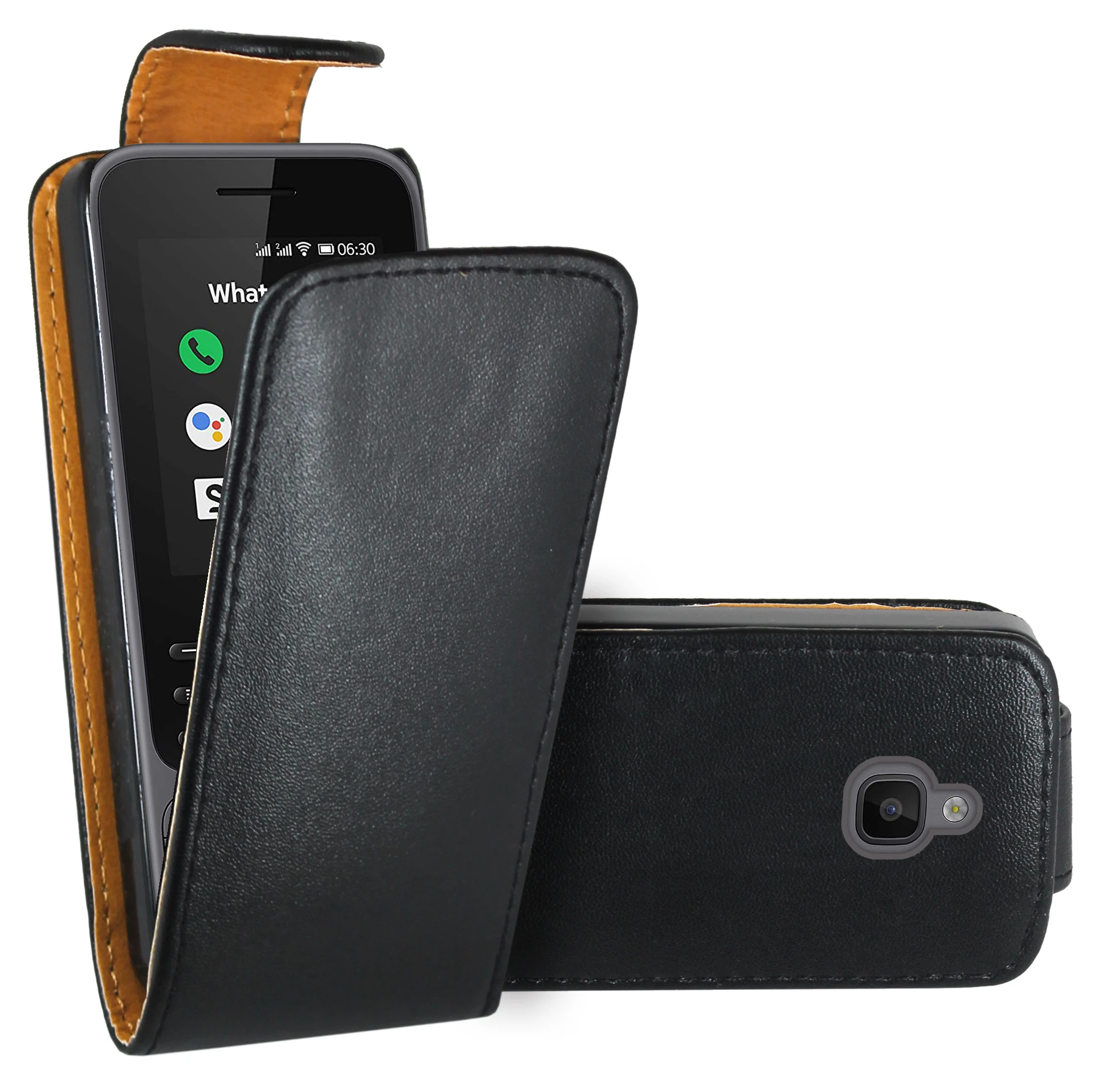 Black Premium Leather Flip Book Case Cover Funda Coque For Nokia 6300 4G