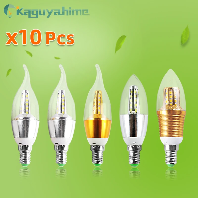 =(K)= 10Pcs/lot LED Candle Light E14 Bulb Colorful Lamp 220V 7W 9W 12W Golden Silver Lamp For Crystal Chandelier Lampara Ampoule