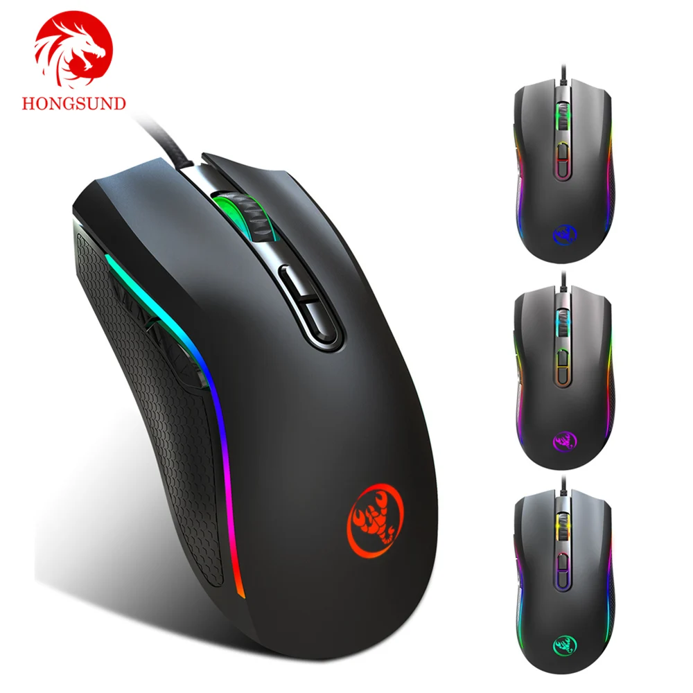 Hongsund  Upgraded version RGB Light 7200DPI Macro Programmable 7 Buttons  Optical USB Wired Mouse Gamer Mice computer Gaming