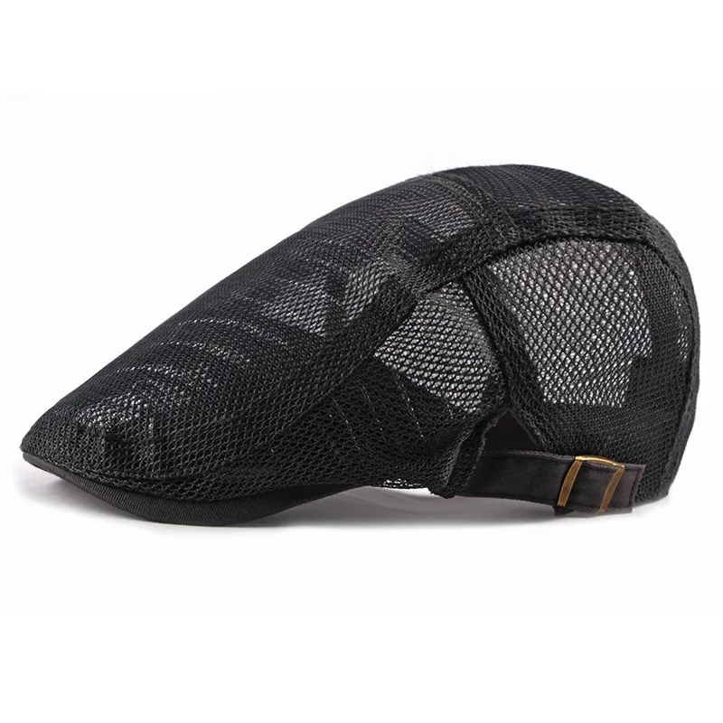 Summer Solid Color Mesh Newsboy Caps Men Flat Peaked Cap Women Painter Beret Hats 02