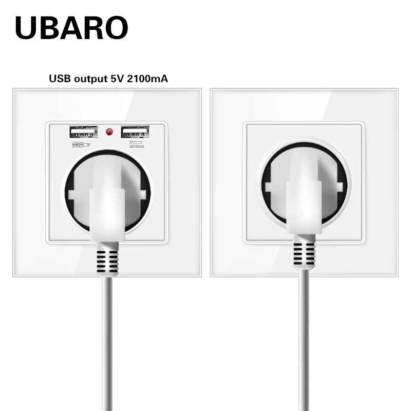 UBARO EU Russia Standard Wall Socket Luxurious Crystal Tempered Glass Frame Outlet With USB Wall Electrical Plug 110- 250V 16A