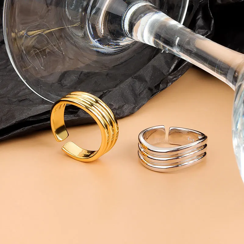 LIVVY Charm Korean Silver Color Minimalist Irregular Open Ring For Women Arc Concave Wide  Gold Color Jewelry Gift