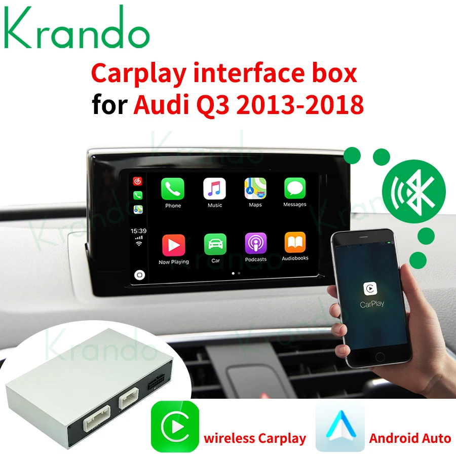 Krando Wireless Apple CarPlay Android Auto Interface Box For Audi Q3 2013 - 2018 Module MMI 2G 3G Siri Control Upgrade Retrofit