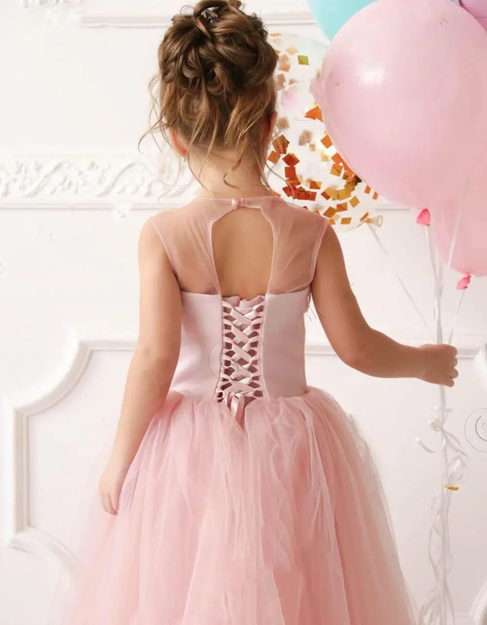 جديد زهرة فتاة فساتين Jewel جوهرة وشاح الدانتيل صافي طفلة عيد الميلاد عيد الميلاد الأولى بالتواصل فستان الأطفال فتاة فستان الحفلات