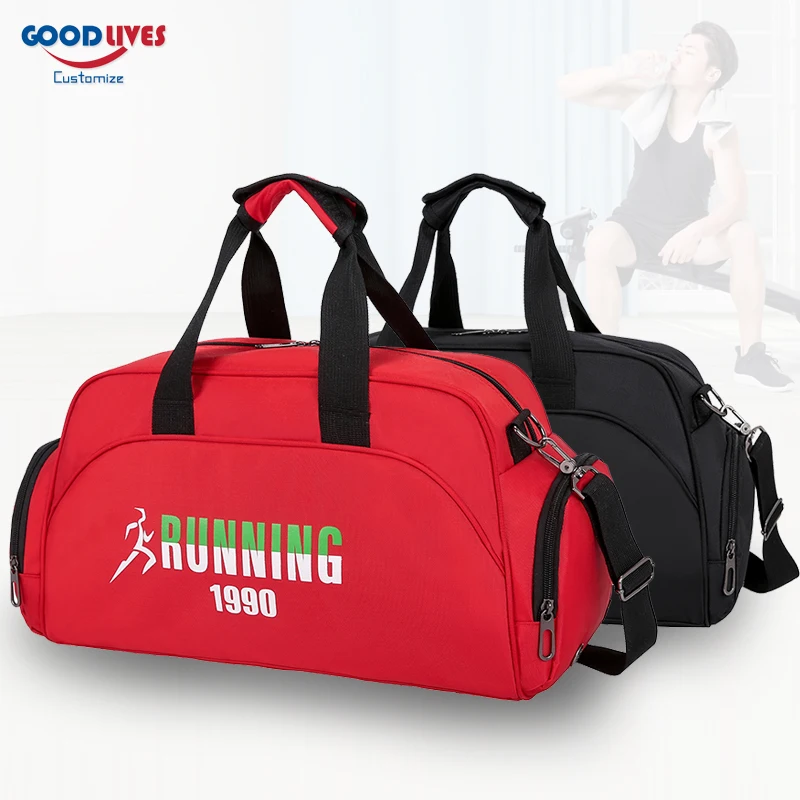 Logo Printed Mens Tote Bag for Sports Gym Yoga Fitness Bags Training Travel Handbag Duffel Bags Luggage with Shoes Pocket